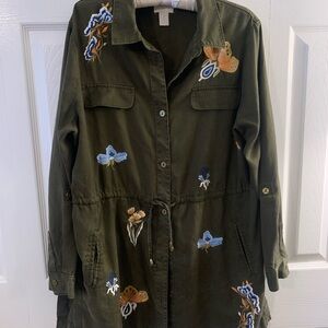 Chico's Dark Green Embroidered Utility Jacket